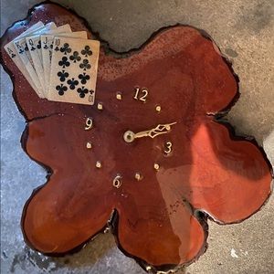 One of a kind Vintage Handmade Cypress Wood Slab Live edge clock